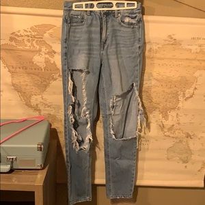 very distressed American Eagle mom jeans